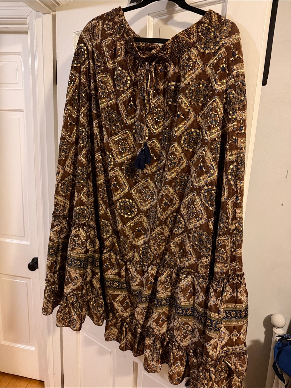 😍😍 Vintage Brown Patterned A-Line Maxi Skirt